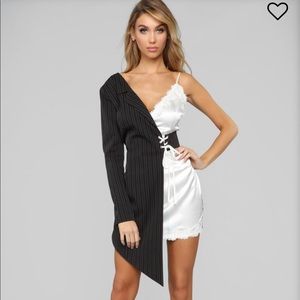 Pinstripe lace up blazer dress